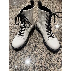 Sincerely Jules White Combat Boots Lace Up Side Zip Platform Chunky Sole 8.5